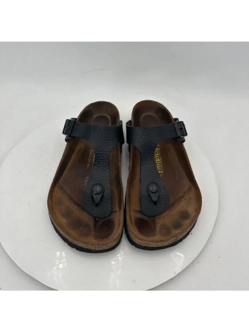 Birkenstock Gizeh Women Size 7 Black Birko-Flor T Strap Thong Leather Sandal